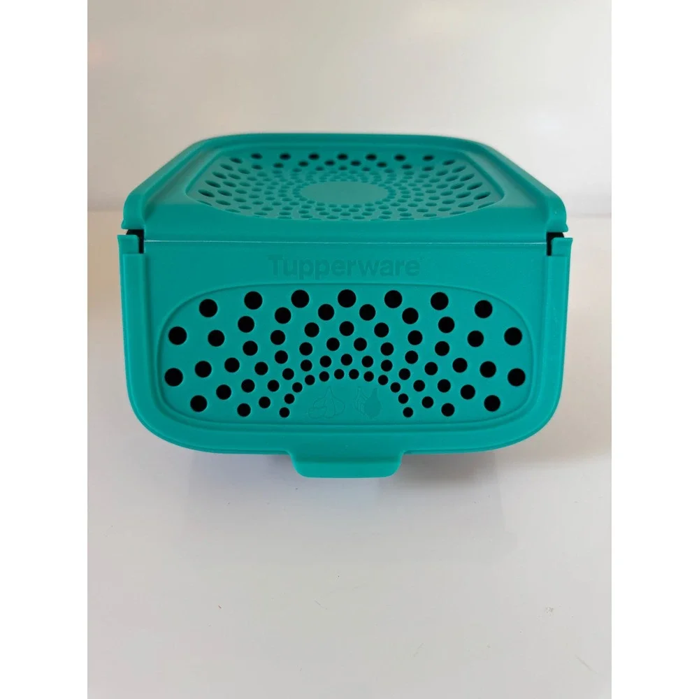 Tupperware Garlic-N-All Keeper Teal Black Small Ventilated Pantry Storage 2.3L